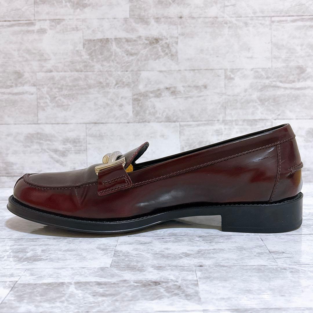 極美品✨トッズ ダブルT ローファー 35.5 22.5cm シルバー金具 濃茶