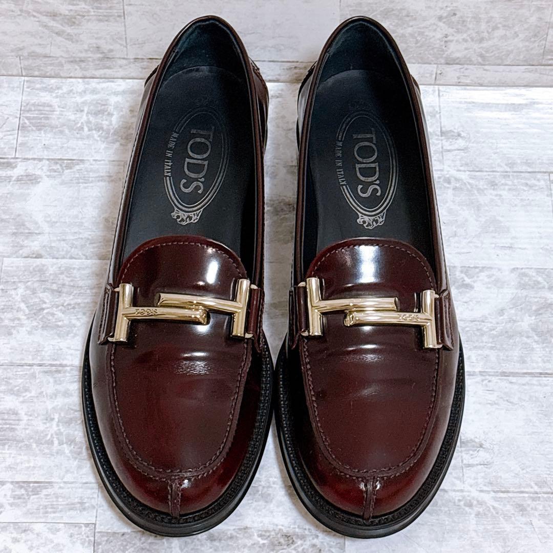 極美品✨トッズ ダブルT ローファー 35.5 22.5cm シルバー金具 濃茶