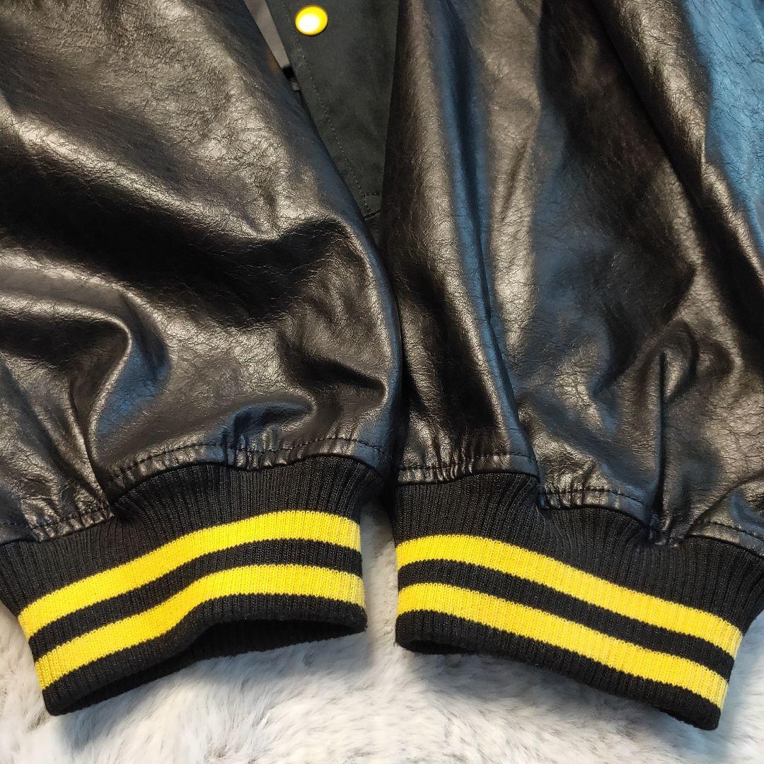 超人気】GALFY スタジャン 黒✕黄 バックロゴ パイルロゴ リブライン