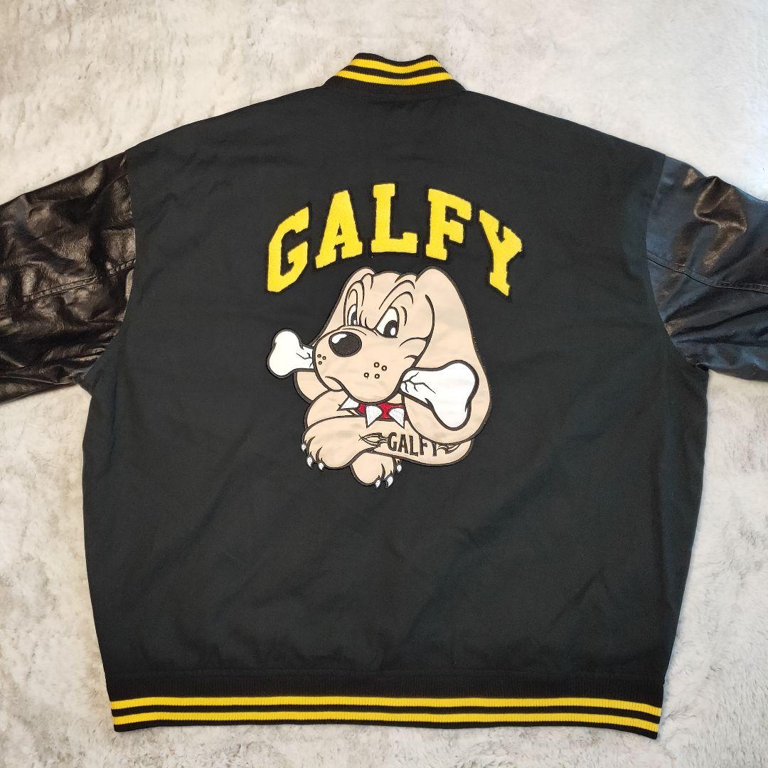 超人気】GALFY スタジャン 黒✕黄 バックロゴ パイルロゴ リブライン