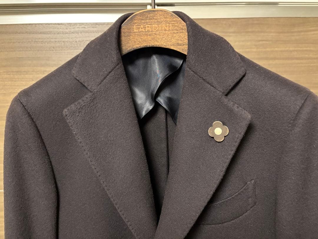 美品・44】LARDINI チェスターコートネイビー メルトン ウール100%