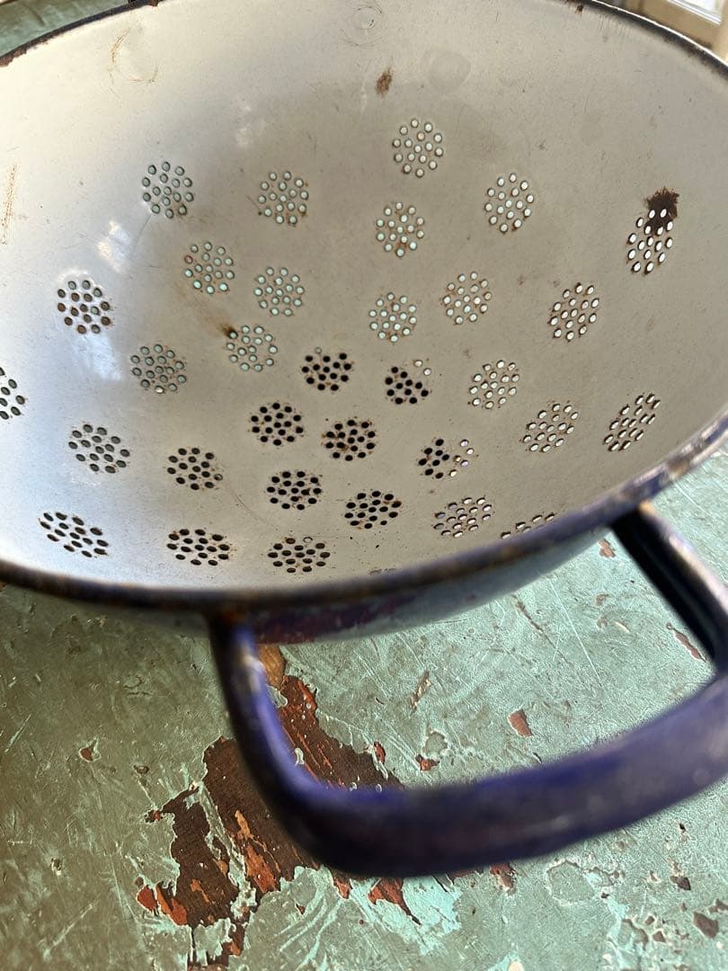 パスタ水切りブルーボール アンティーク ヴィンテージ パスタ水切り
