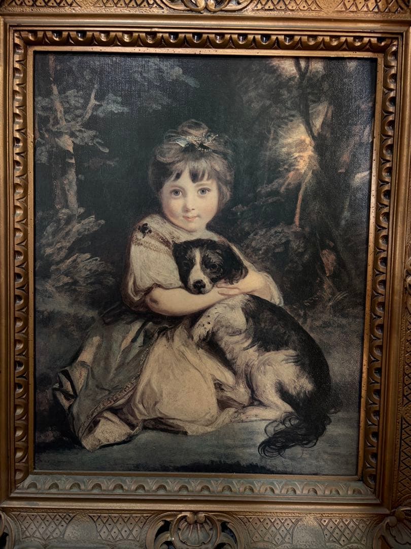 少女と犬の絵画のレプリカ（ポスター）