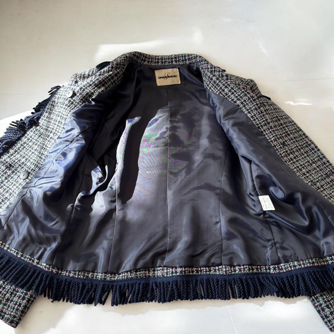 ミックスツイード バブリースーツ フリンジ 金ボタン 日本製