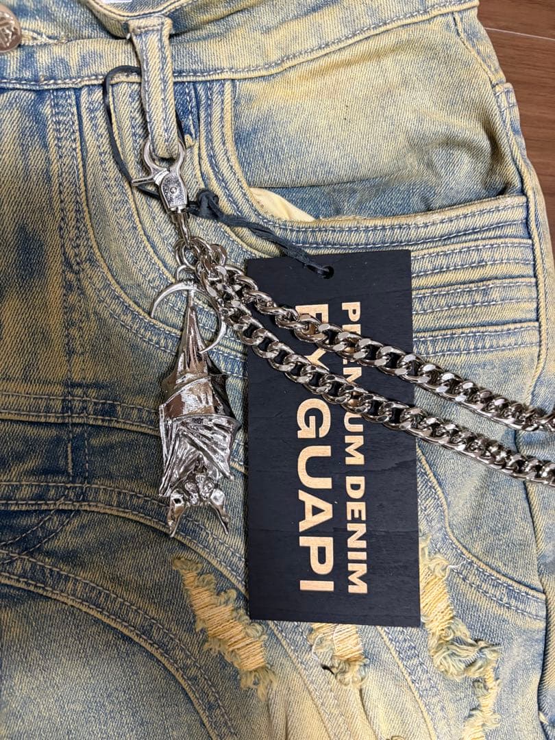新品】 GUAPI バギーデニム ハーフパンツ サイズ28 ウォレットチェーン