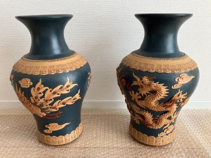 花瓶一対 龍鳳2個セット 紫砂 中国民国時代 夏永君製 - メルカリ