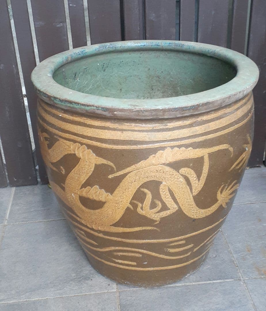 特大 ピータン 甕 壺 陶器 龍絵柄 めだか鉢・火鉢・傘立て