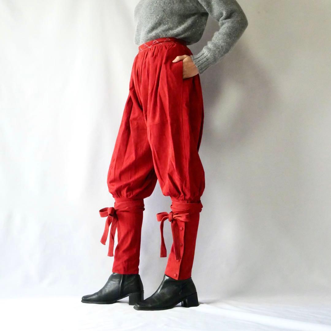 80s イタリア製 80年代 ヴィンテージ リボン付き ヌバックレザーパンツ
