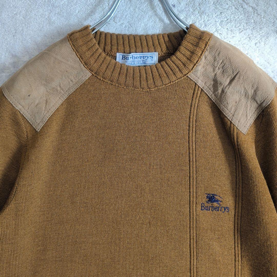 希少 美品 90s 英国製 バーバリー コマンドセーター ロゴ刺繍 茶色 S