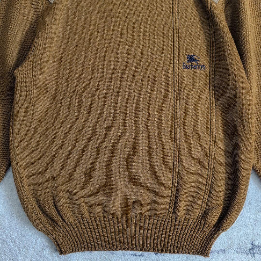 希少 美品 90s 英国製 バーバリー コマンドセーター ロゴ刺繍 茶色 S