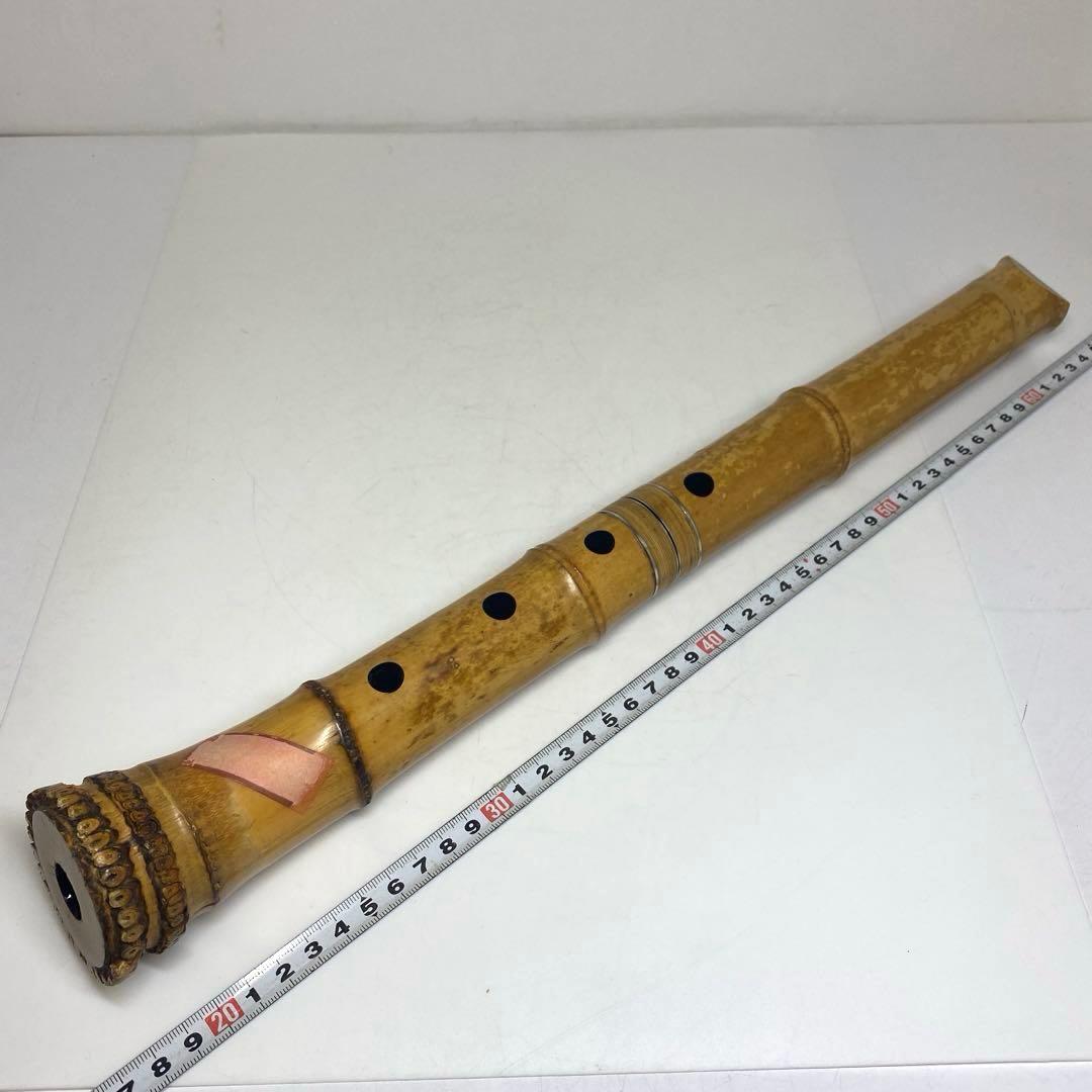 竹風在銘 銀三線尺八 約45cm 東N7-1025①