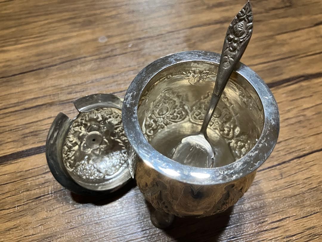 アンティーク銀食器 シルバー800 クリーマー・シュガーポット・トレイ