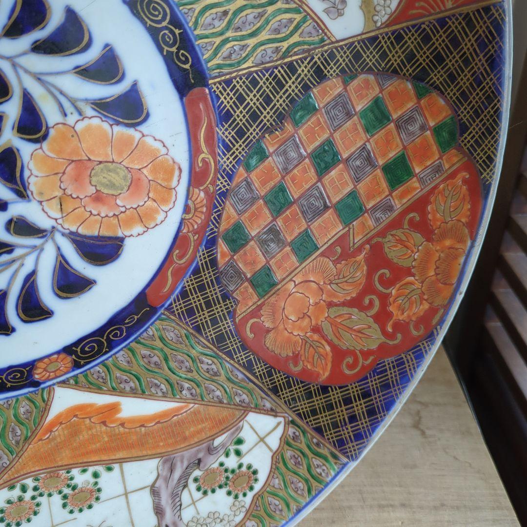 骨董 伊万里 直径45.7cm 大皿 染め錦 飾り皿 盛り皿 明治時代の通販は
