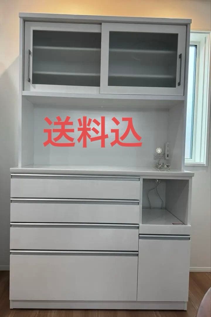 ニトリ　カップボード　レジューム120-2TG-S WH/120-2QH-R キッチンボード( レジューム120-2TG-S WH/120-2QH-R WH） | ニトリ