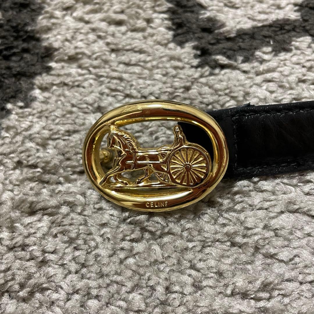 CELINEセリーヌ レザーベルト 馬車金具 ゴールド 馬車バックル - メルカリ