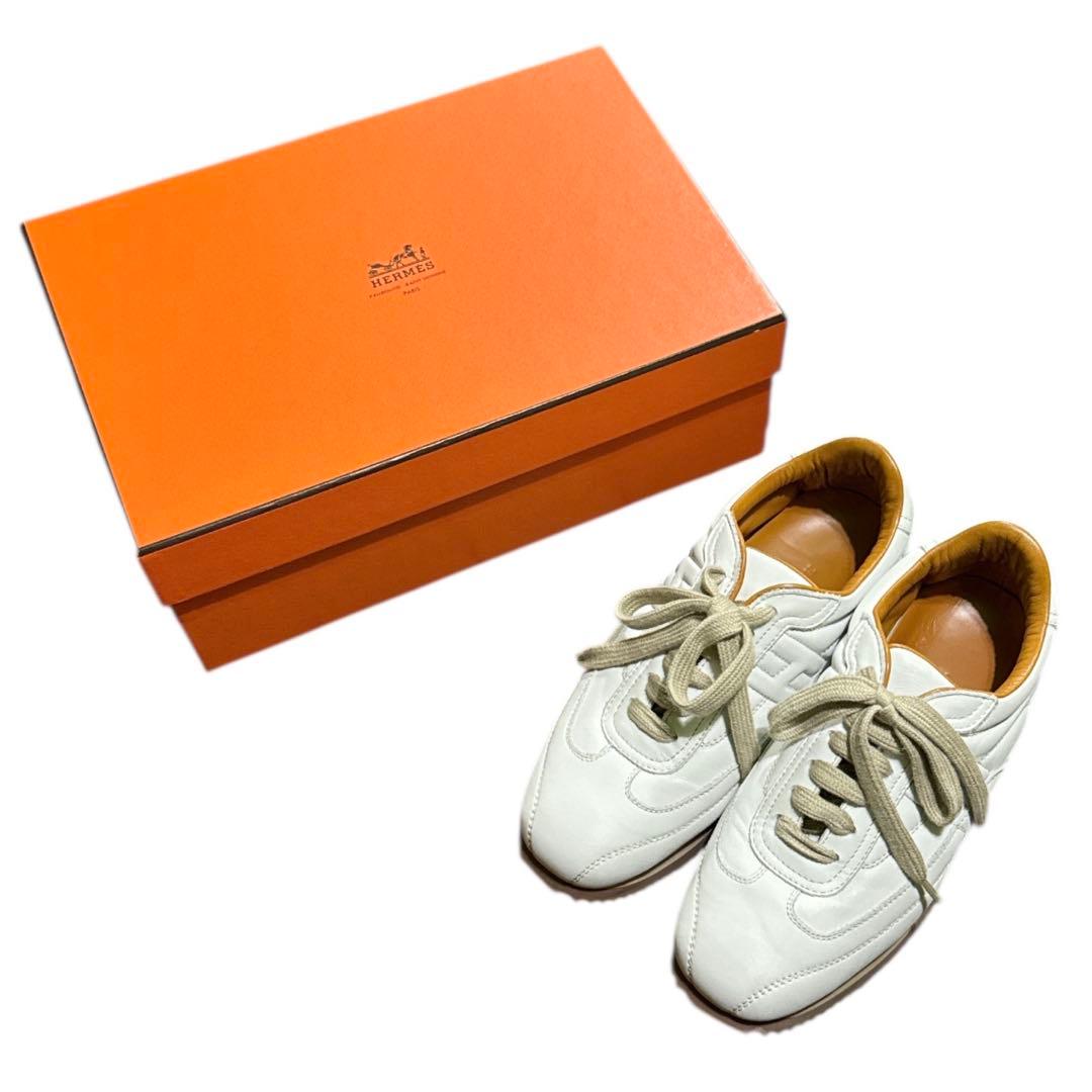 HERMES 36 ほぼ新品　ホワイトレザー スニーカー HERMES（エルメス） スニーカー レディース 36 23cm グラム 靴