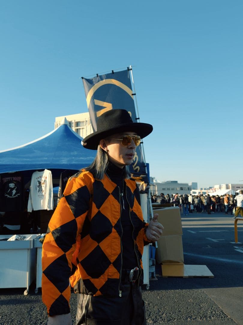 XLサイズ REAL SIMONS G1ジャケット オレンジ黒チェック振り旗 - メルカリ