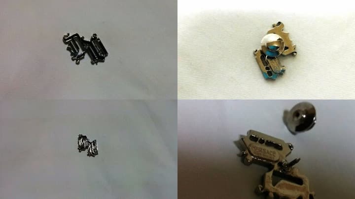 正規新古 ヴェルサーチ ヴィンテージ ゴシックロゴブローチ クローム