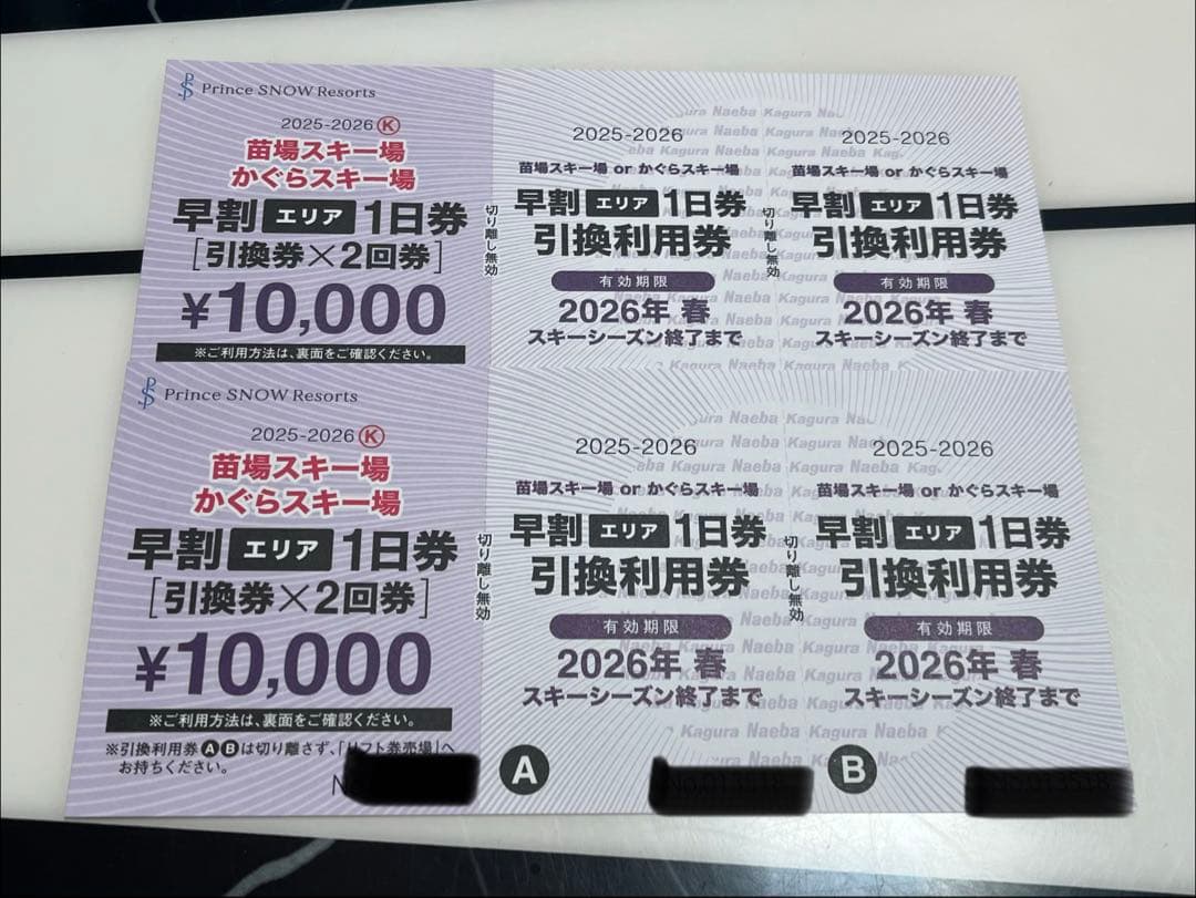 苗場スキー場orかぐらスキー場1日券引換券2セット(4回分)