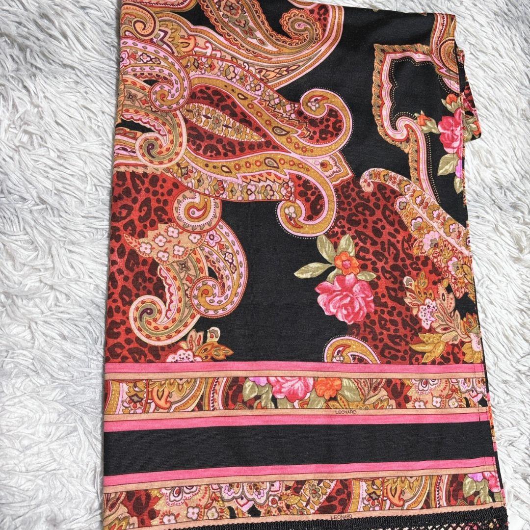 LEONARD レオナール シルクウール 大判ショール 花柄 ペイズリー
