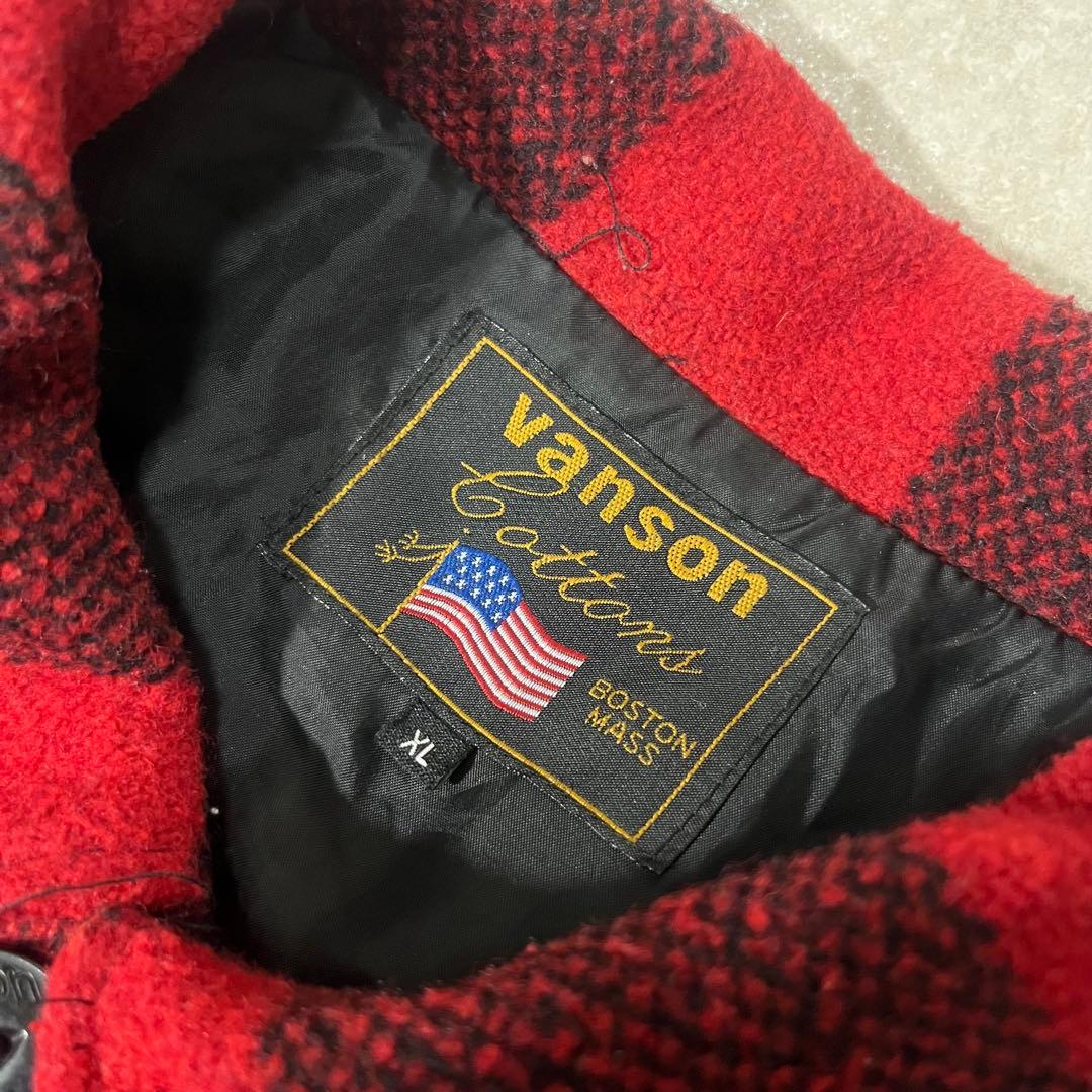 vanson バッファローチェック 赤黒チェック スカルジャケット XL