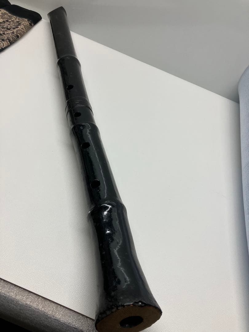 B0302）尺八　黒漆塗り　和楽器　4穴 蝴蝶宝 尺八 楓黒漆 曲管 節なし 継ぎ手あり 1尺3寸 1尺4寸 1尺5寸