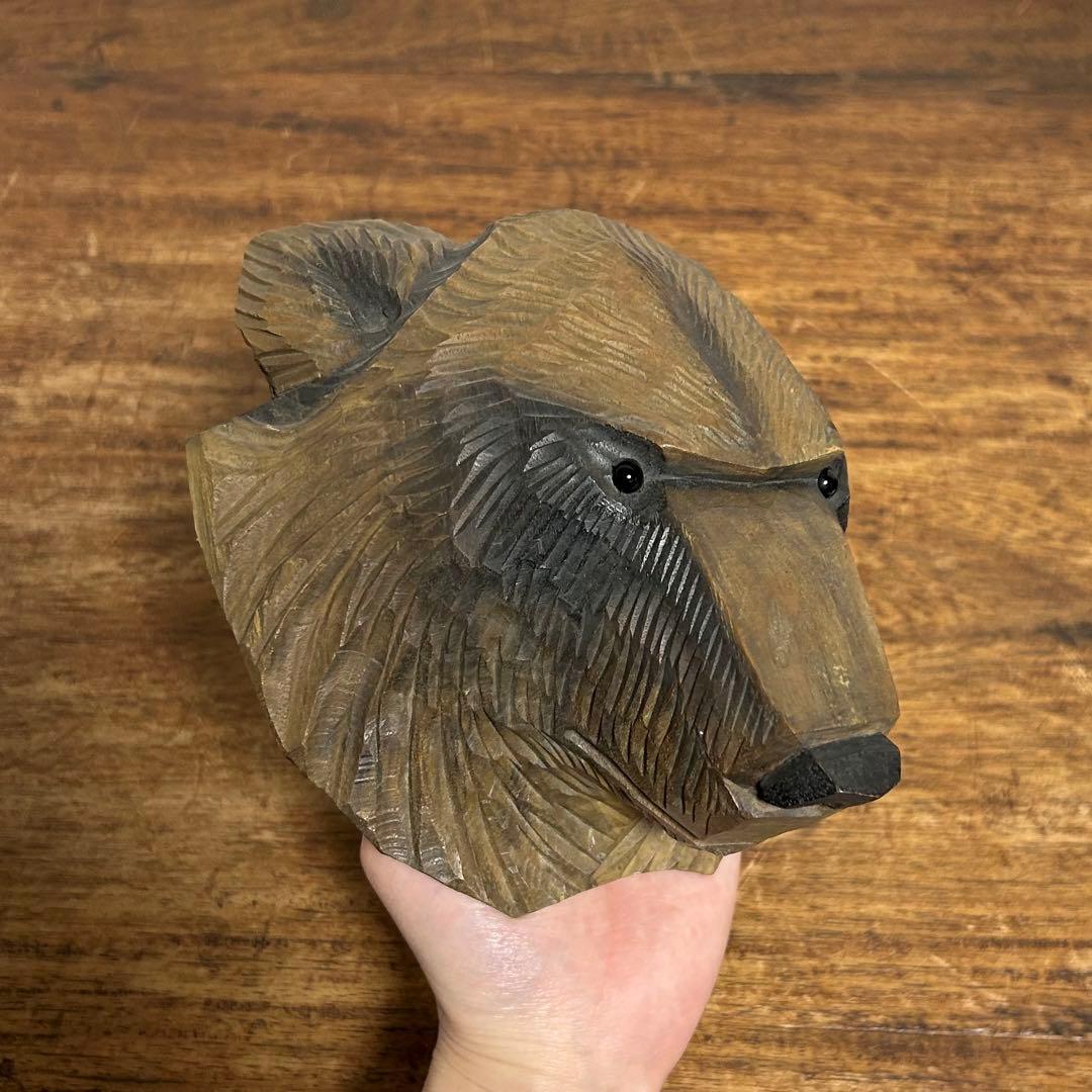 木歩 引間二郎 クマ 顔 マスク 木彫りの熊 やくも 八雲 在銘 北海道