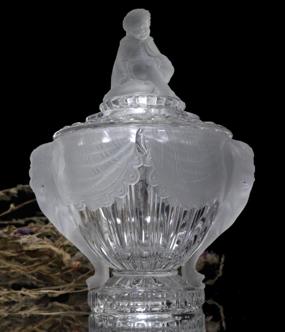 オールド・バカラ1880年美術館級 フロスト インド象の上に乗る少年 特大蓋物 オールド・バカラ1880年美術館級 フロスト インド象の上に乗る少年