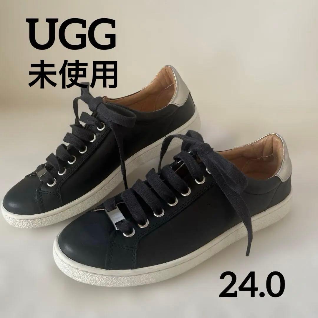【未使用品】UGG W MILO ブラック 7 (24cm) レザースニーカー UGG スニーカー24( MILO)｜未使用品】UGG W MILO ブラック 7 (24cm