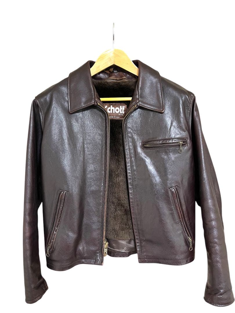 Schott 643EVS 襟付きシングルライダース ダークブラウン サイズ38