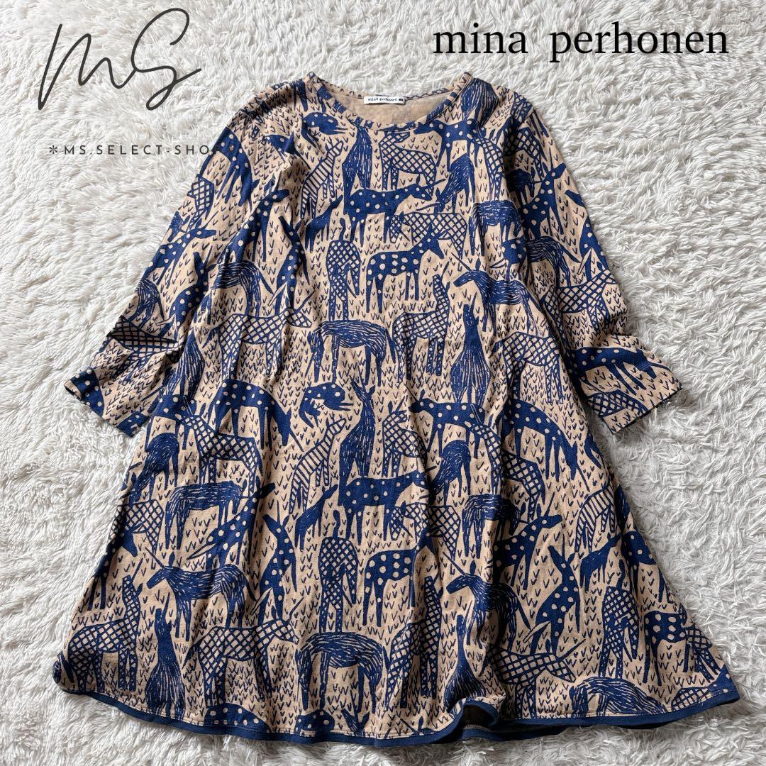mina perhonenミナ 総柄ワンピース unichorus 140cm mina perhonen(ミナ ペルホネン)｜【KIDS】hanahaワンピース/ネイビー