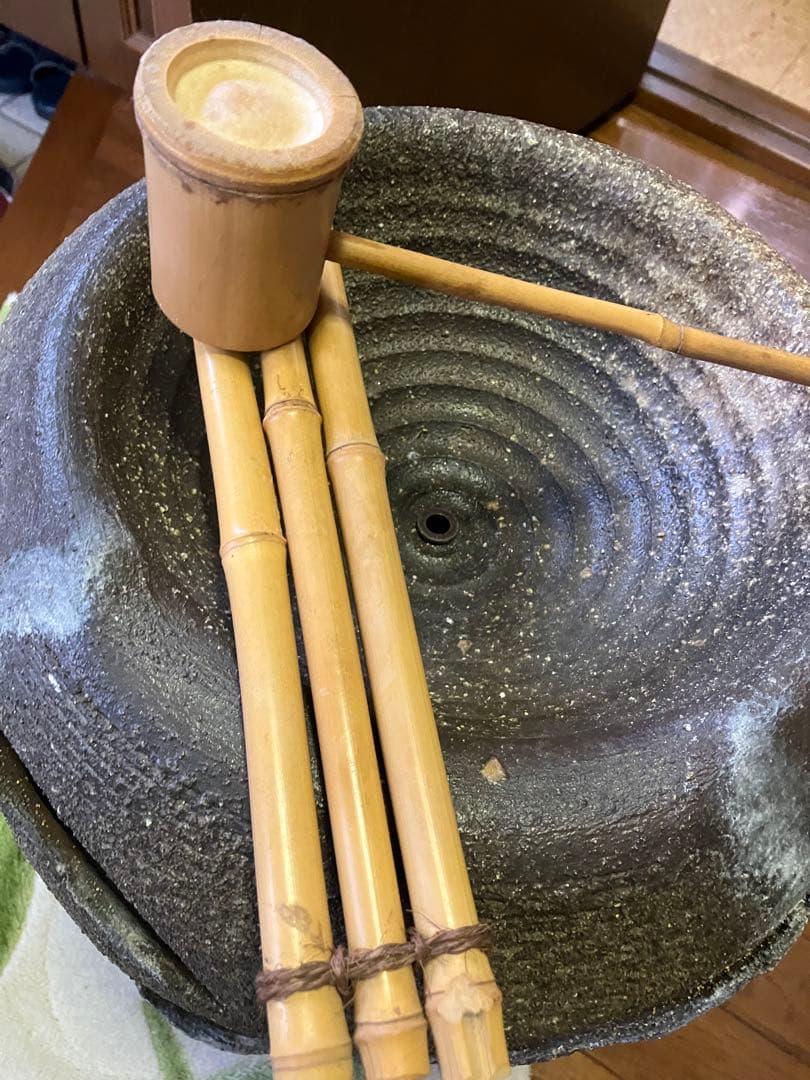 超美品 陶器 手水鉢 和風 湧き水 アンティーク 金魚付 ガーデニング