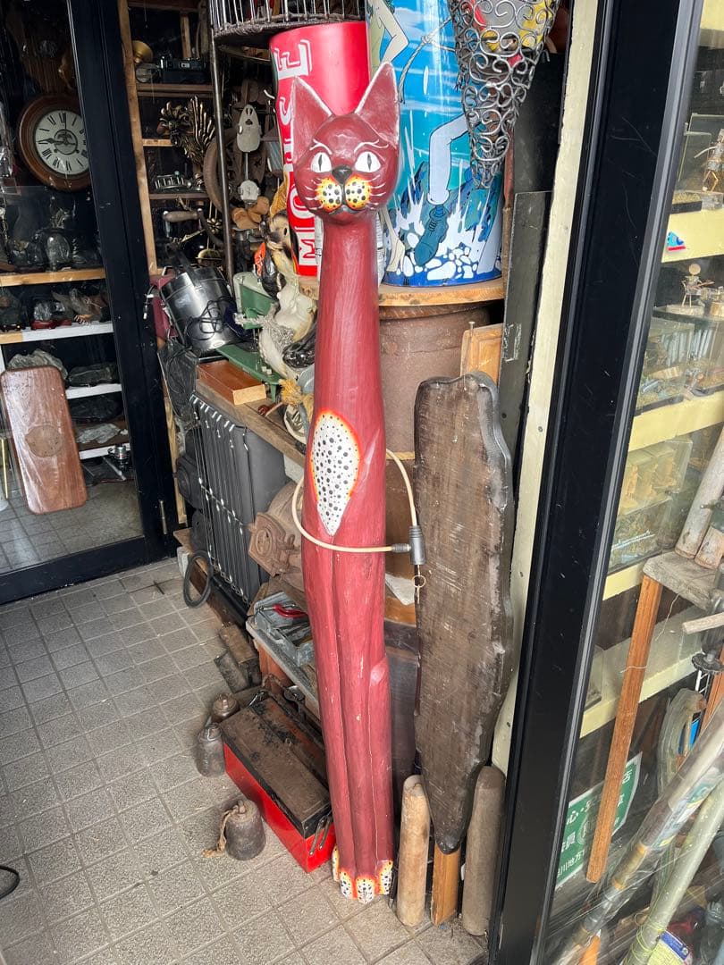 Rickです 木彫りのバリネコ 、149センチ、エスニック 、玄関 置物 Rick様専用です 木彫りのバリネコ 、149センチ、エスニック 、玄関 置物