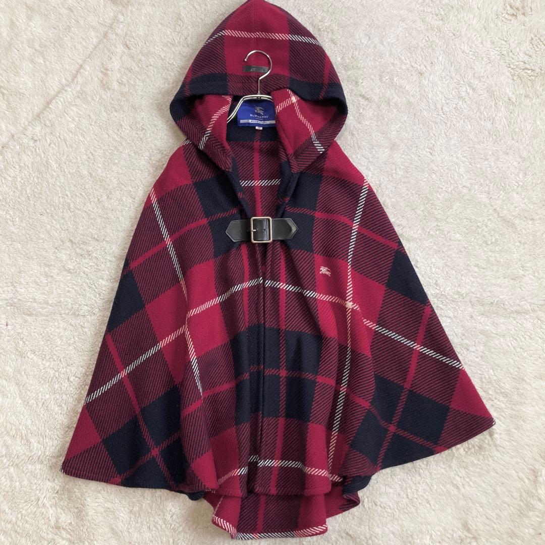 美品✨BURBERRY BLUE LABEL　フード付きポンチョ　ホースロゴ バーバリーブルーレーベル ポンチョ フード付き ホースロゴ レザー