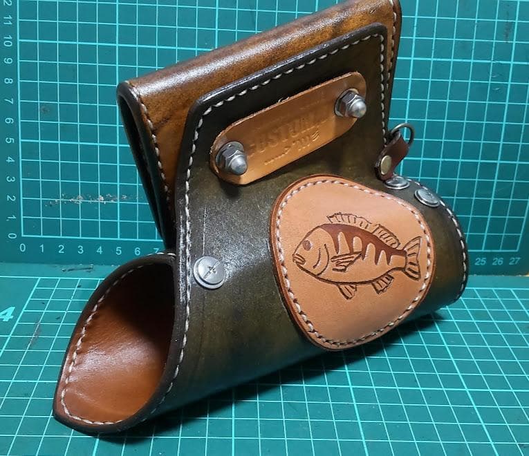 牛本革 タモホルスター 左刺し ホルダー ヘチ釣り 落とし込み チヌ