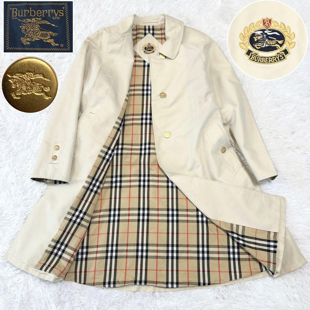 バーバリー ロングコート 金タグ ホースロゴ 金ボタン 比翼 チェック M〜L