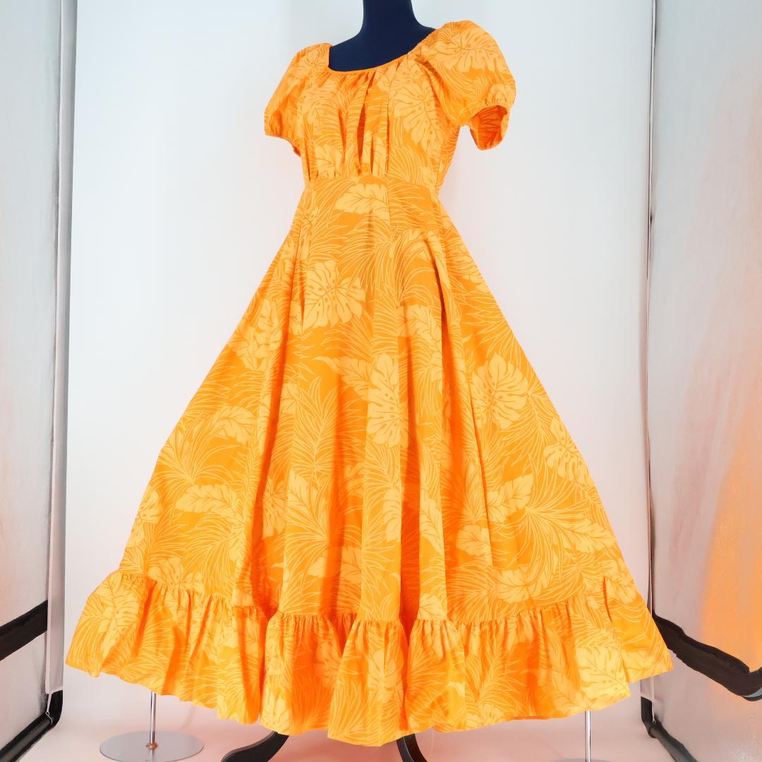 美品 ハワイ製フラダンス衣装】鮮やかなオレンジ T&L ムームー