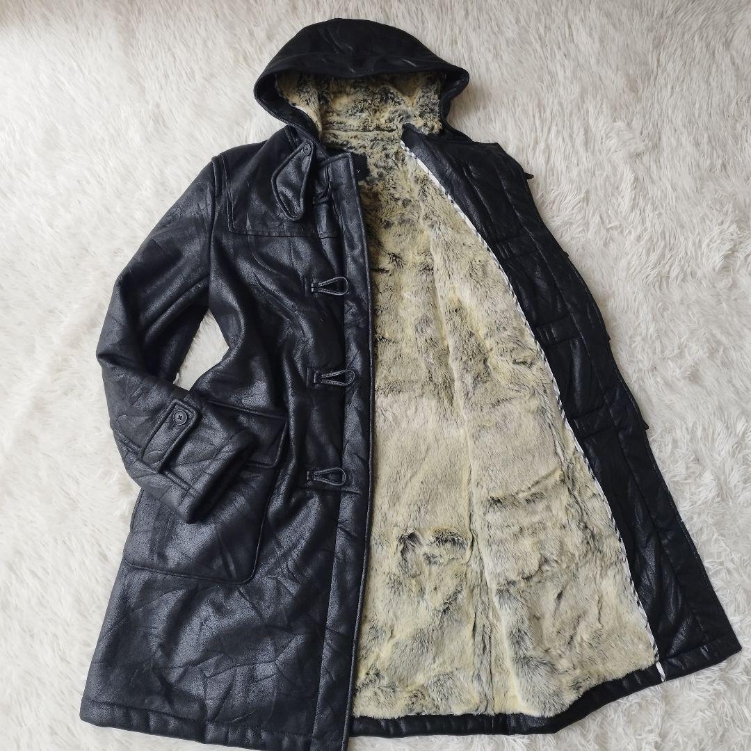 希少美品✨バーバリーブラックレーベル　ムートンダッフルコート　肉厚　ブラック　L バーバリーブラックレーベル ムートン ダッフルコート L レザー
