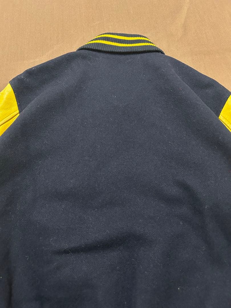 90s McGREGOR マックレガー 袖レザー スタジャン ワッペン 紺×黄