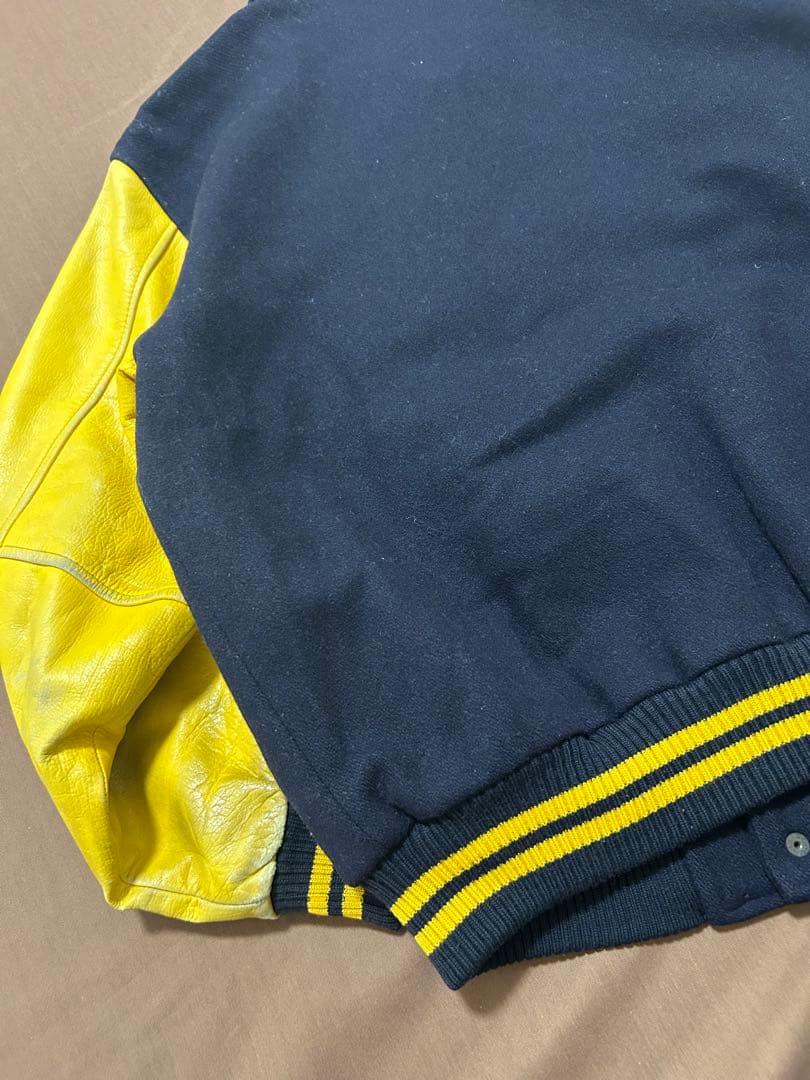90s McGREGOR マックレガー 袖レザー スタジャン ワッペン 紺×黄