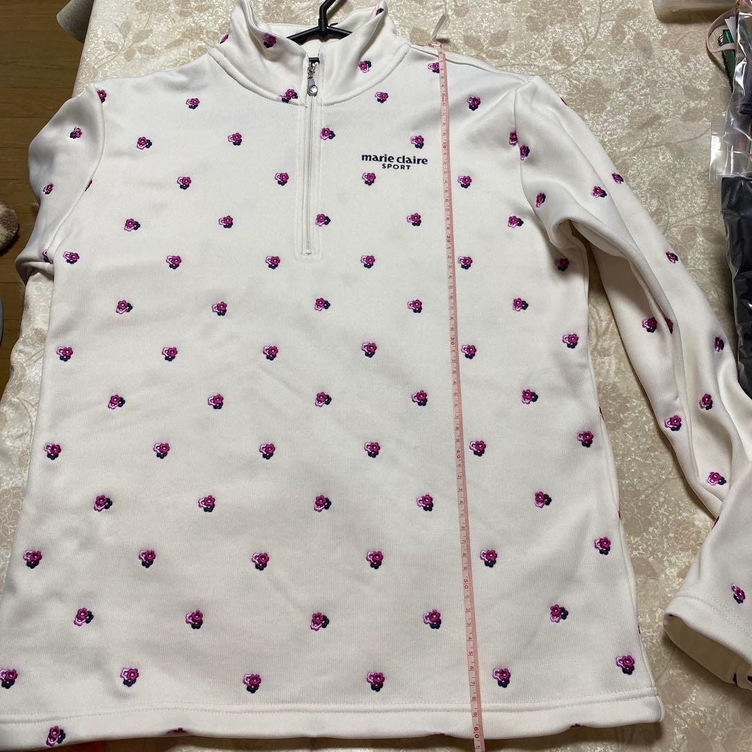 marie claire ハーフジップシャツ ホワイト 花柄刺繍 - メルカリ