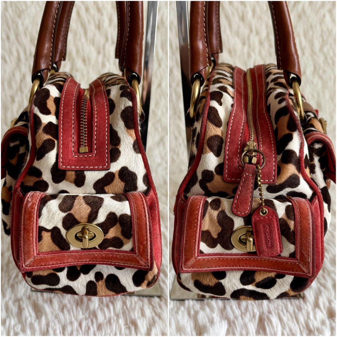 希少✨COACH コーチ ハラコ スエード レザー レオパード 豹柄 ピンク