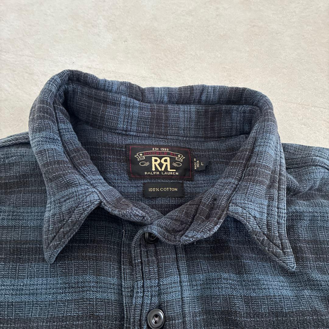 RRL ダークブルー チェック柄 長袖シャツ