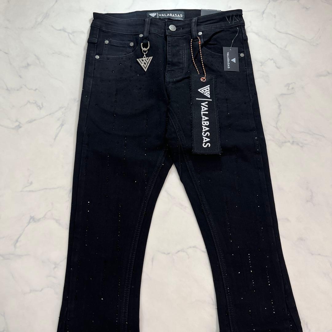 新品 バラバサスvalabasas ラインストーンブラックスキニーフレア