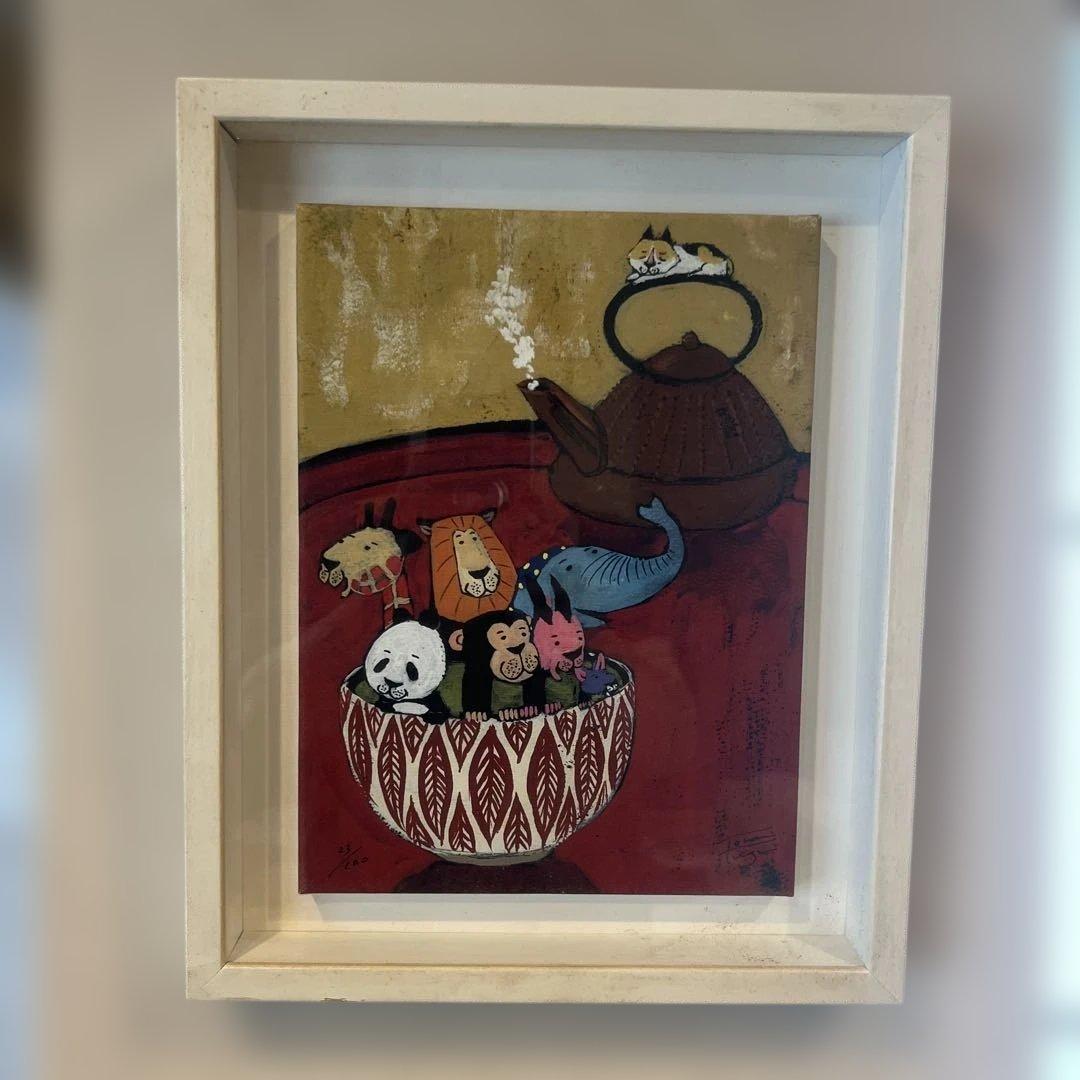 【貴重】絵本作家　谷口智則　版画「緑茶と鉄瓶」 貴重】絵本作家 谷口智則 版画「緑茶と鉄瓶」 貴重】絵本作家 谷口智則