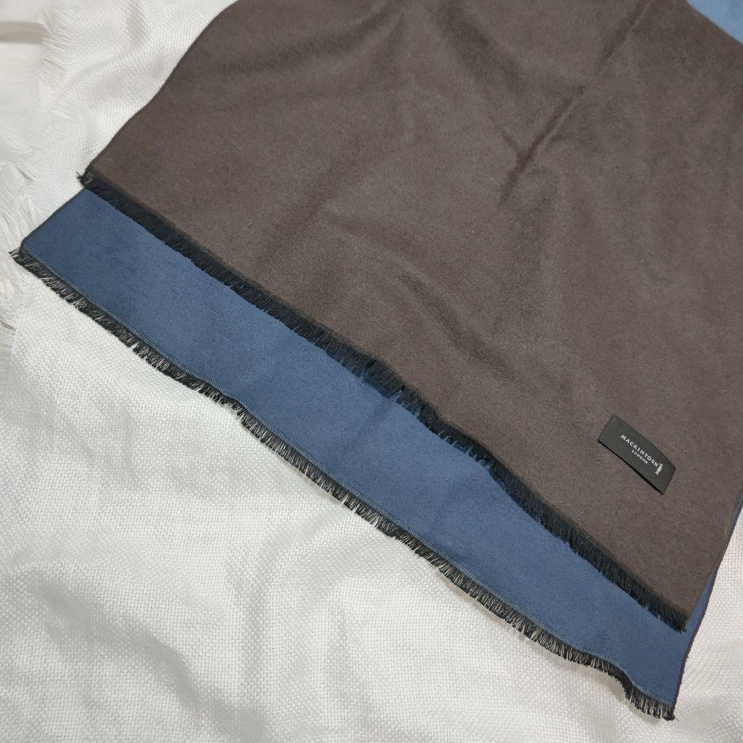マッキントッシュMACKINTOSHシルク100%プレーンストールマフラー紺茶