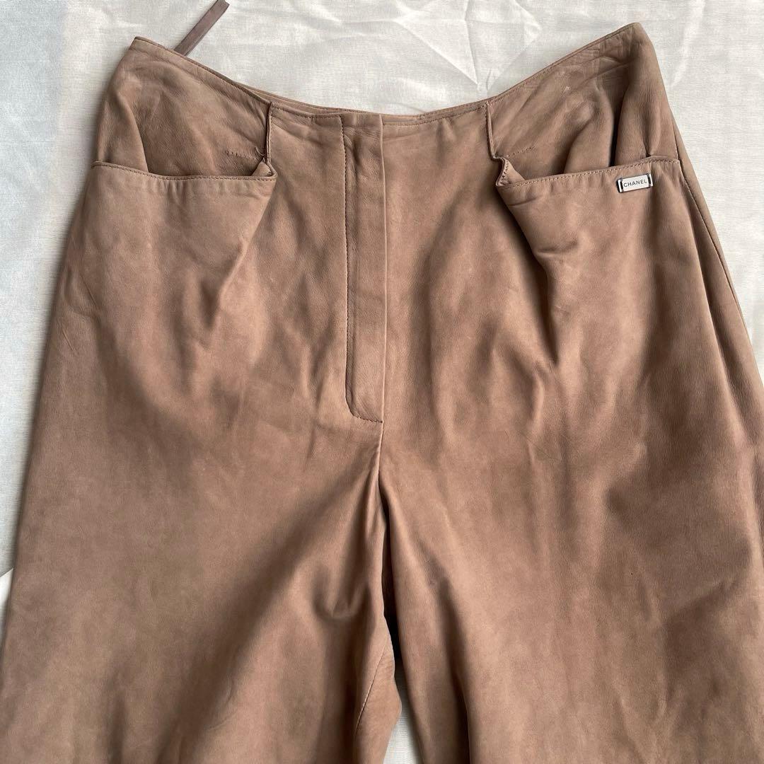 シャネル ヴィンテージ ヌバック パンツ レザー カーフ