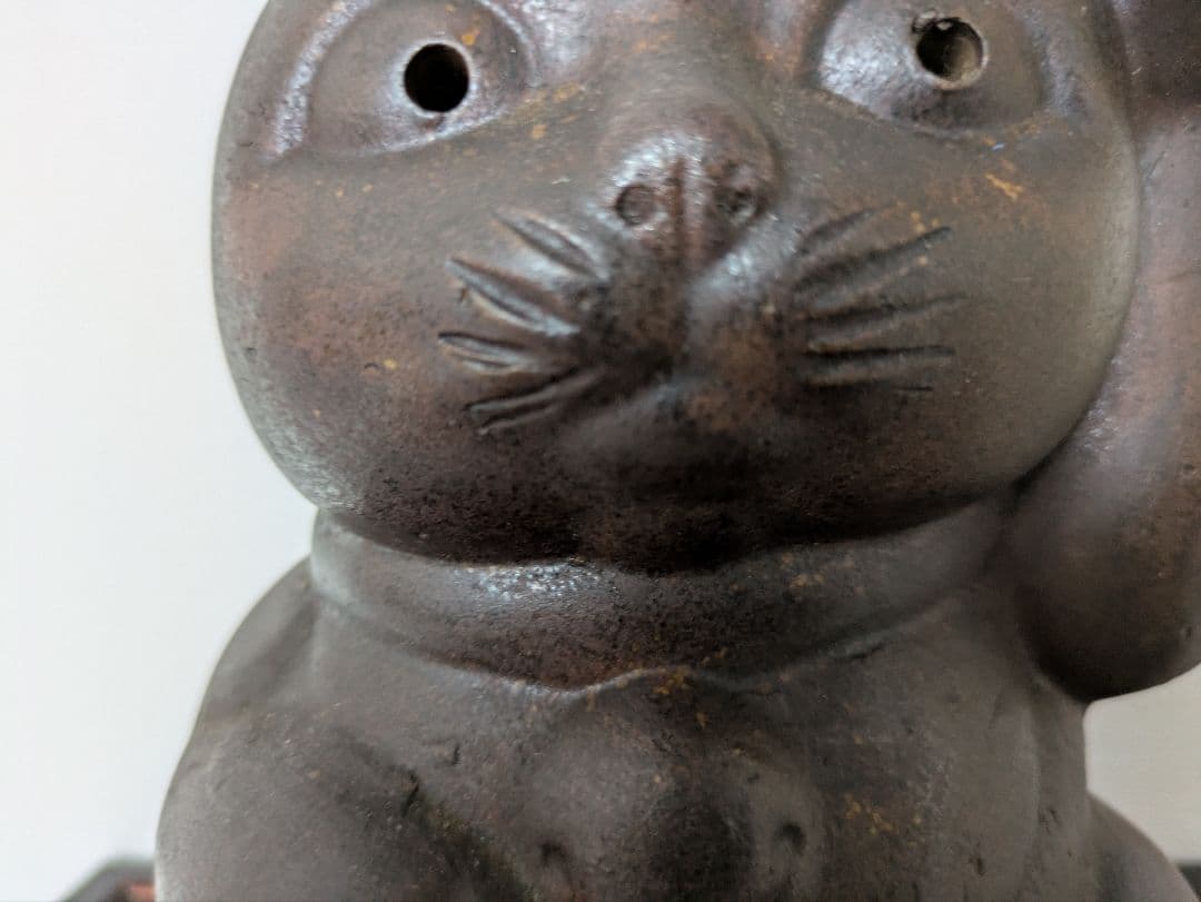 古備前 招き猫 銘有 在銘 置物 備前焼 まねき猫 陶器製