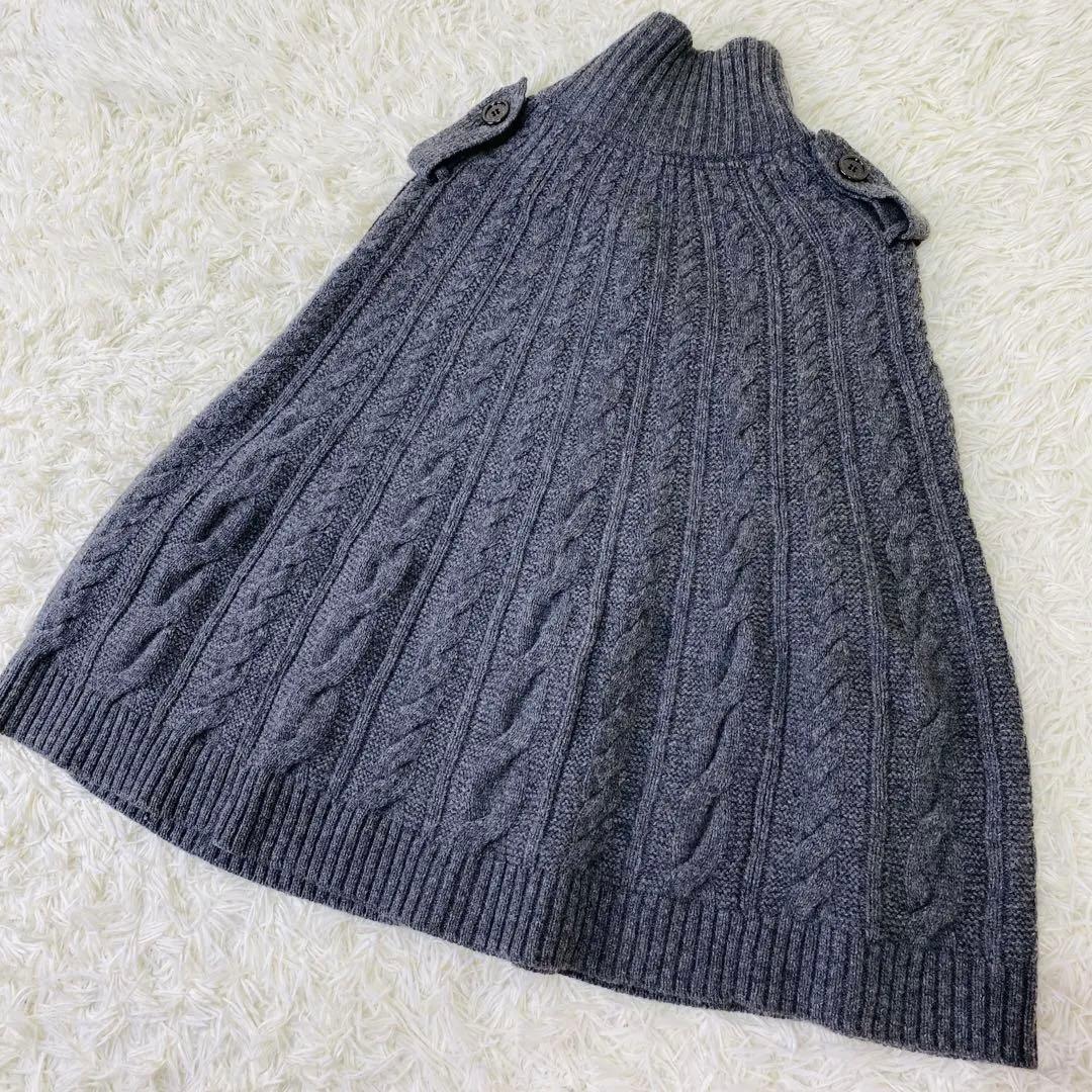 美品✨️バーバリーロンドン カシミヤ混 ケーブルニット ポンチョ ノバ