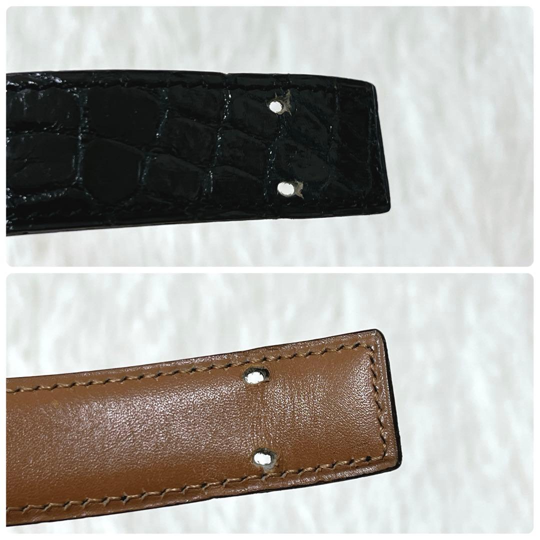 稀少ベルト】エルメル コンスタンス クロコ 型押し ブラック ◯I刻印 E